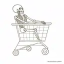 skeleton pushing shopping cart filled with another skeleton  tattoo design idea