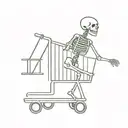 skeleton pushing shopping cart filled with another skeleton  tattoo design idea