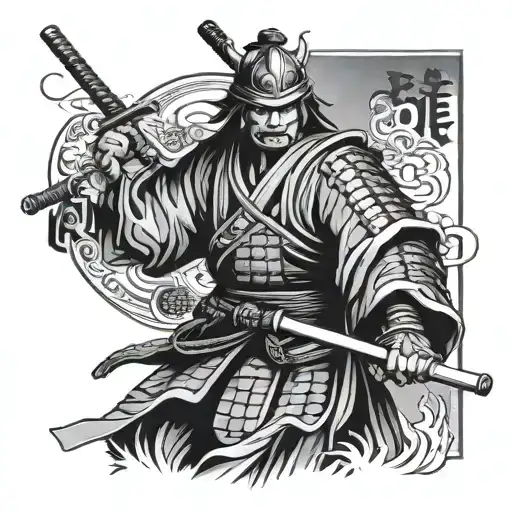 Samurai in strokes integrating the word loyalty in Japanese tattoo design idea