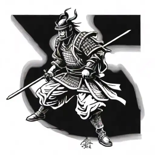 Samurai in strokes integrating the word loyalty in Japanese tattoo design idea