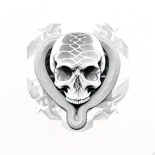medus snakes wrapping around skull tattoo design idea