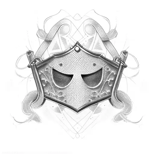Create a dotwork design featuring a welding mask with the flag of Portugal tattoo design idea