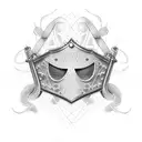Create a dotwork design featuring a welding mask with the flag of Portugal tattoo design idea