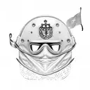 Create a dotwork design featuring a welding mask with the flag of Portugal tattoo design idea