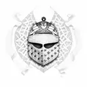 Create a dotwork design featuring a welding mask with the flag of Portugal tattoo design idea