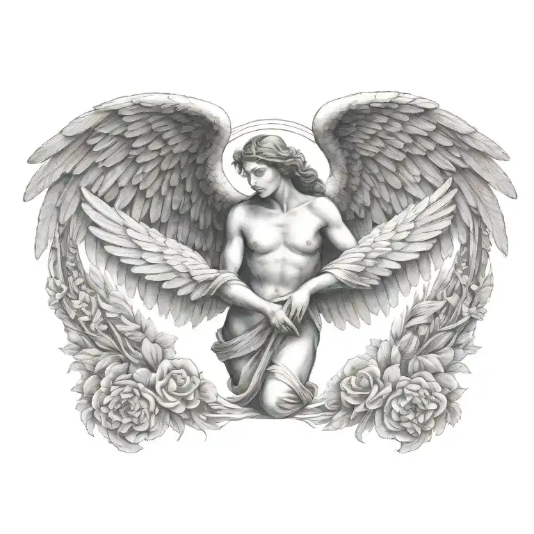 flying angel holding hands reaching tattoo design idea