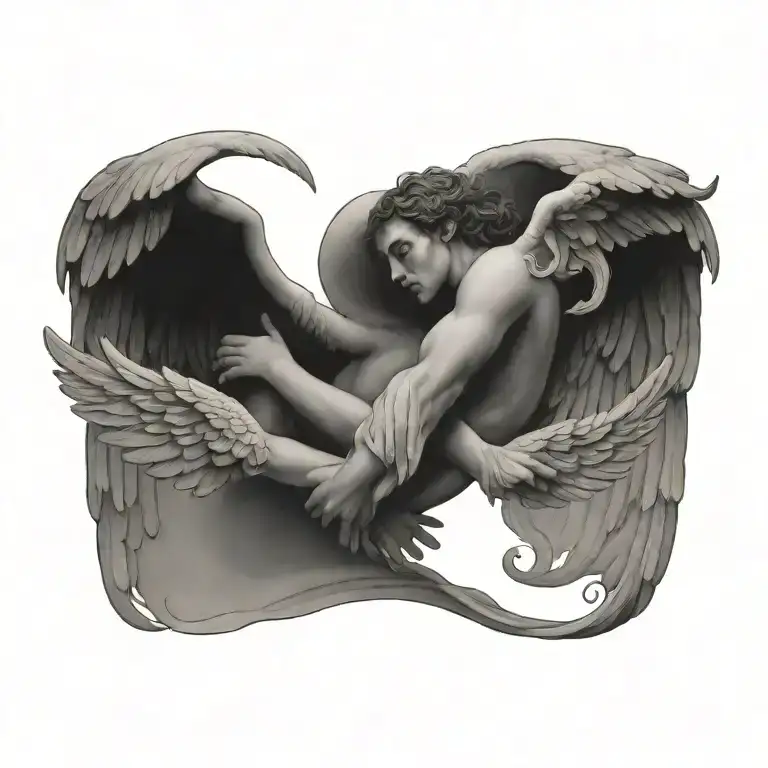 flying angel holding hands reaching towards tattoo design idea