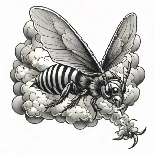 hornet soaring through the clouds forming the shape tattoo design idea