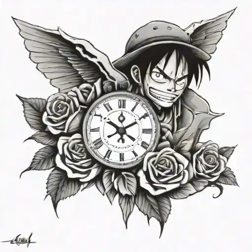 rose time piece luffy tattoo design idea