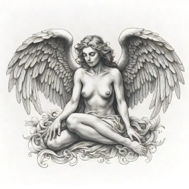 flying angel watching tattoo design idea
