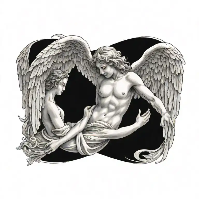flying angel holding hands reaching tattoo design idea