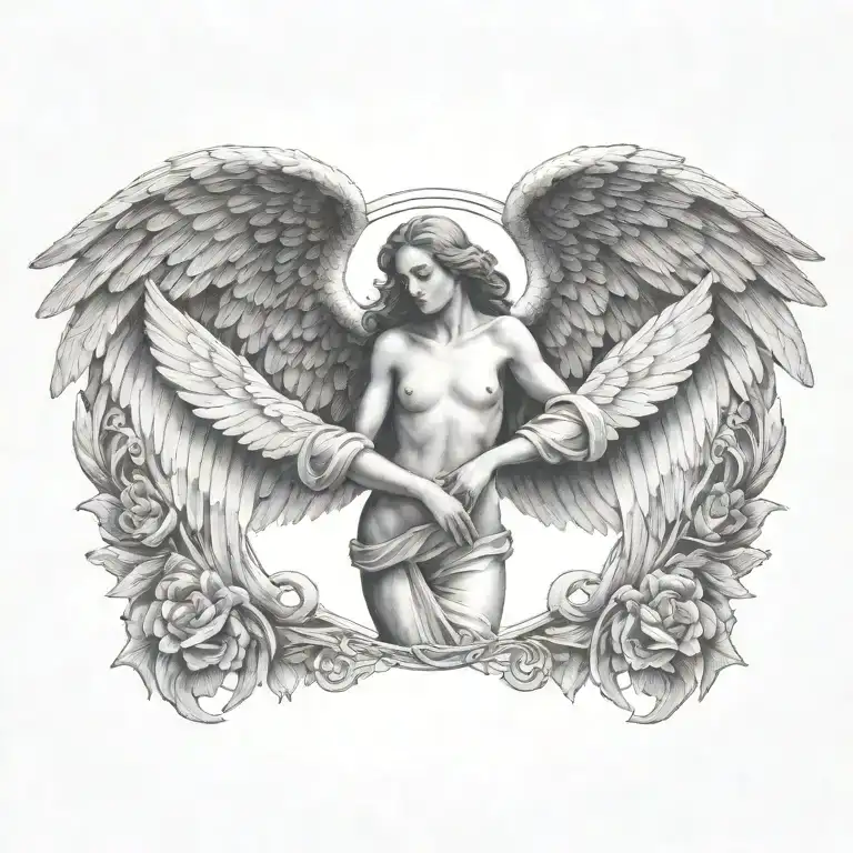 flying angel holding hands reaching tattoo design idea