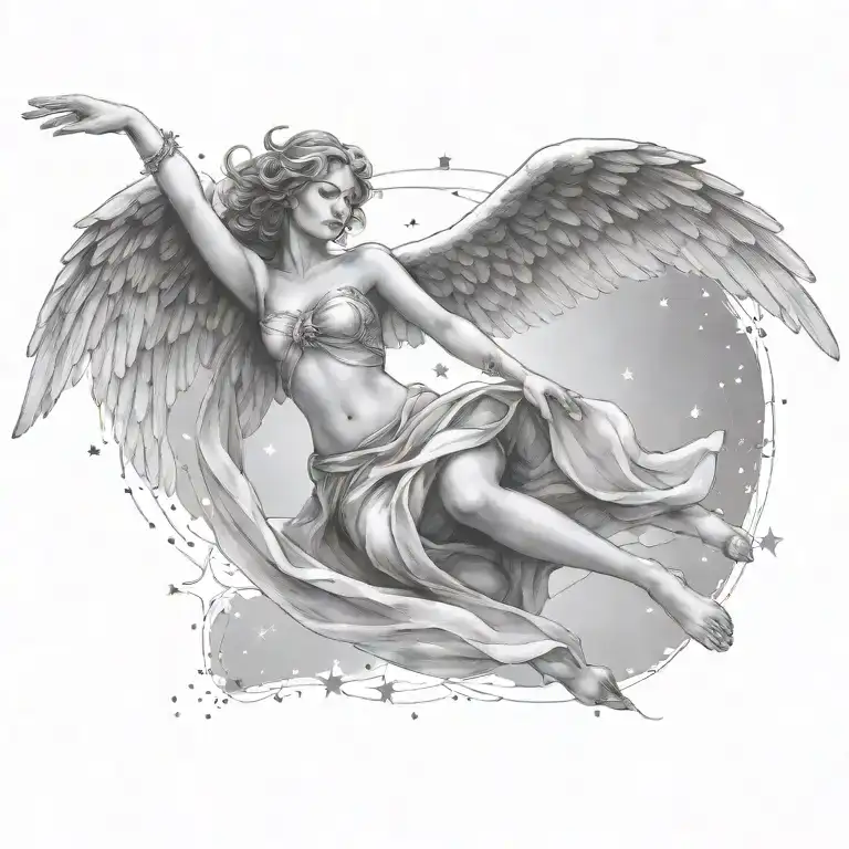 flying angel falling star constellation tattoo design idea