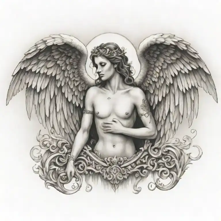angel heaven gates across chest tattoo design idea