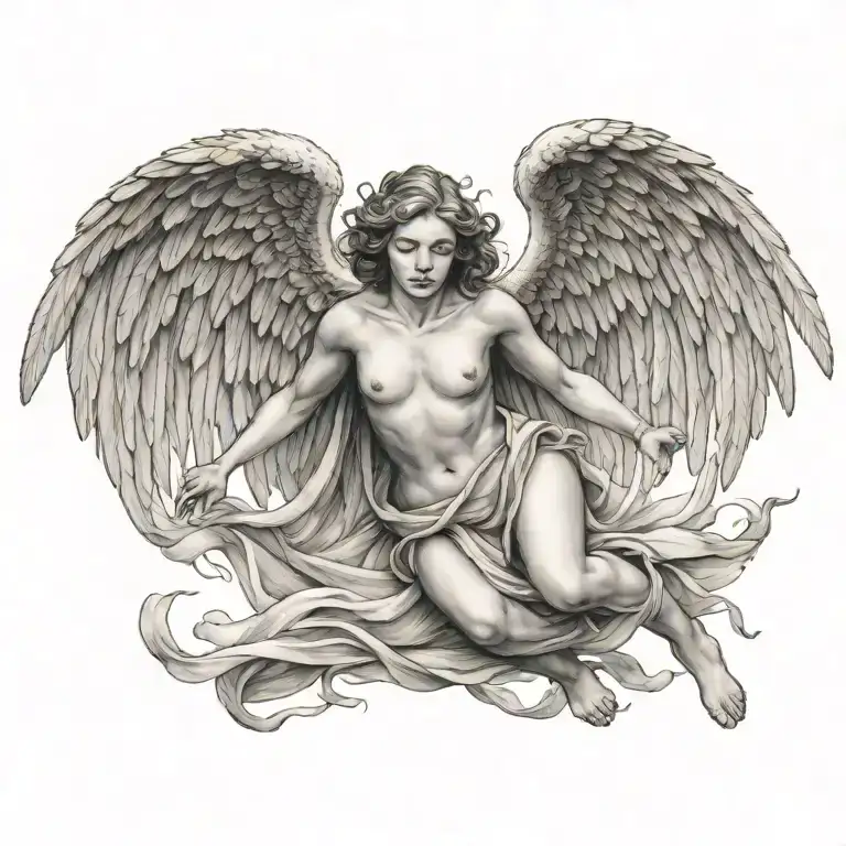 flying angel falling tattoo design idea