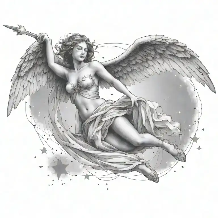 flying angel falling star constellation tattoo design idea