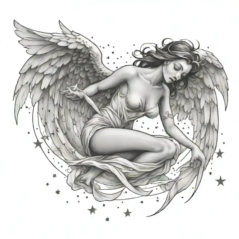 flying angel falling star constellation tattoo design idea