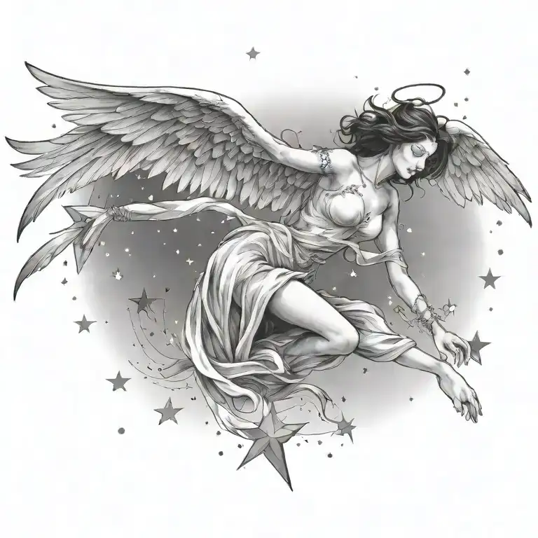 flying angel falling star constellation tattoo design idea