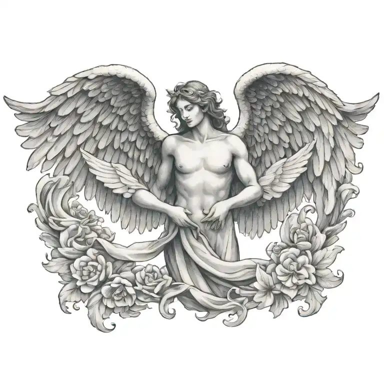 flying angel holding hands reaching tattoo design idea