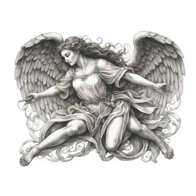 flying angel holding tattoo design idea