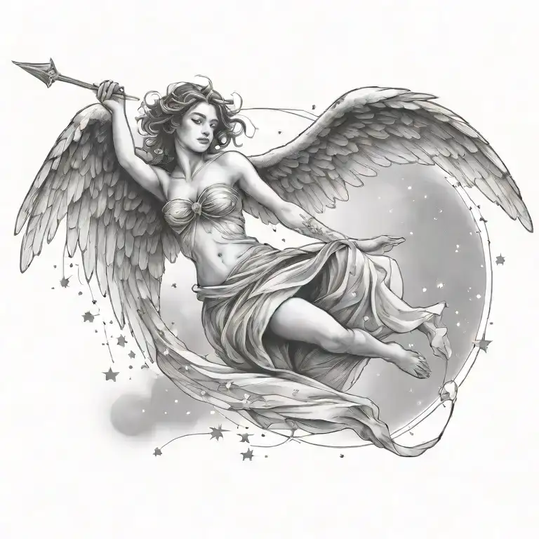 flying angel falling star constellation tattoo design idea