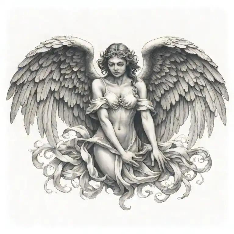 flying angel holding hands reaching towards living a fulfilling tattoo design idea