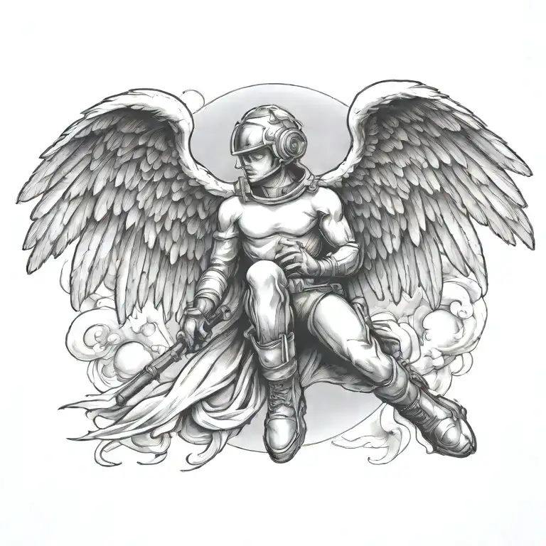 flying angel watching rocket start tattoo design idea