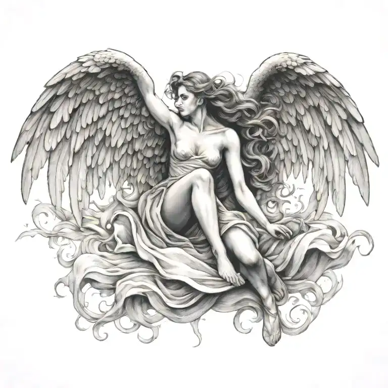 flying angel falling tattoo design idea