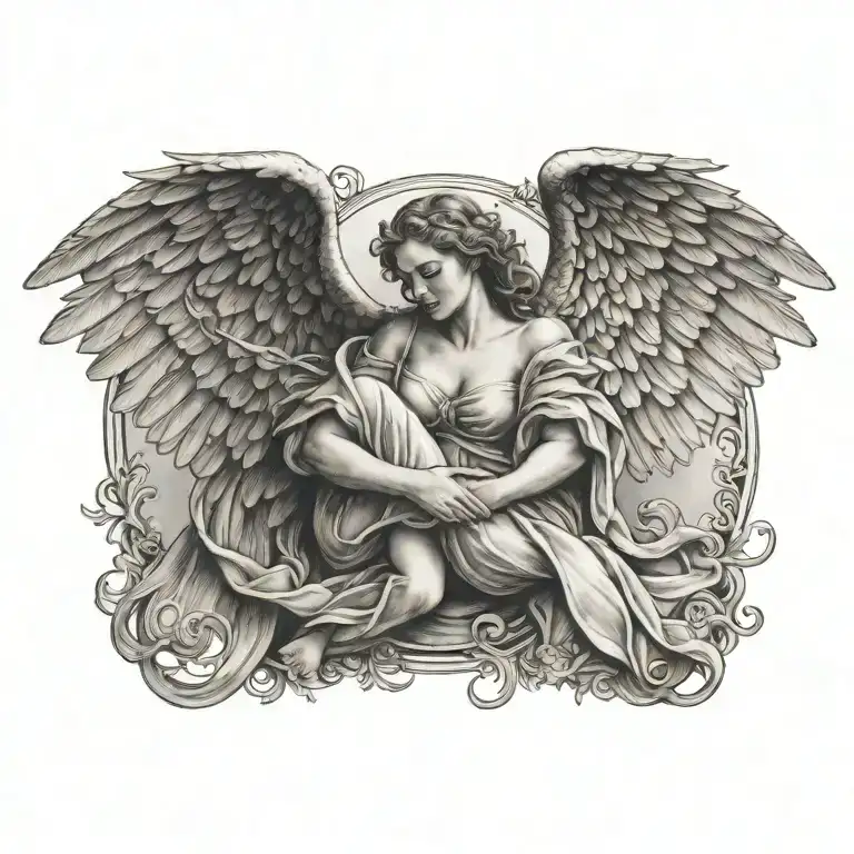 flying angel holding hands tattoo design idea