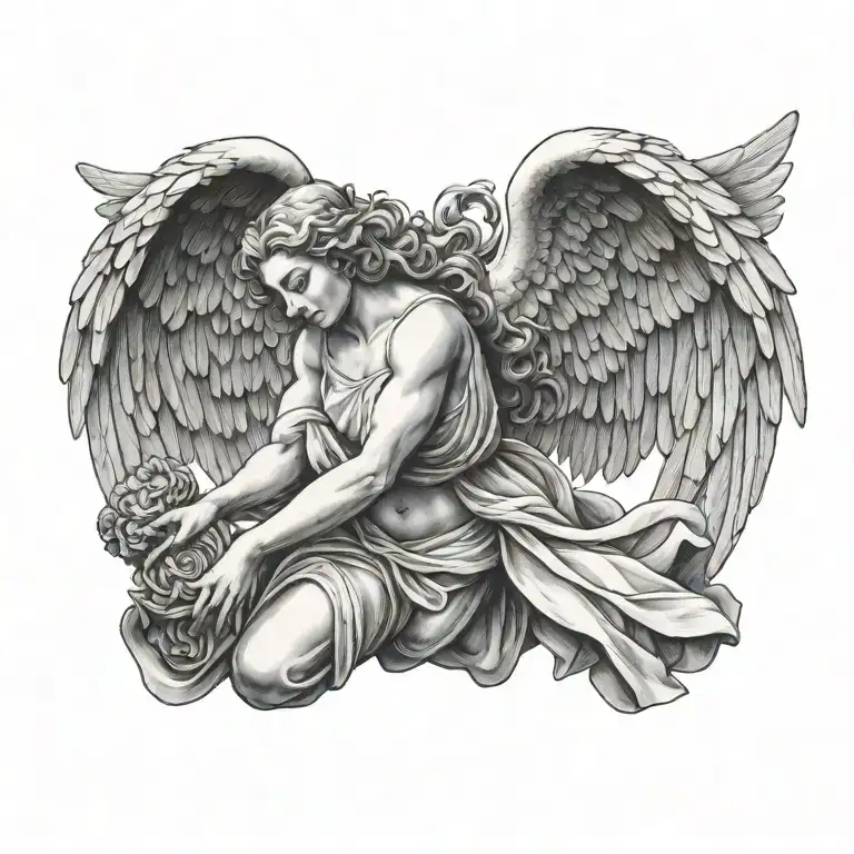 flying angel holding tattoo design idea