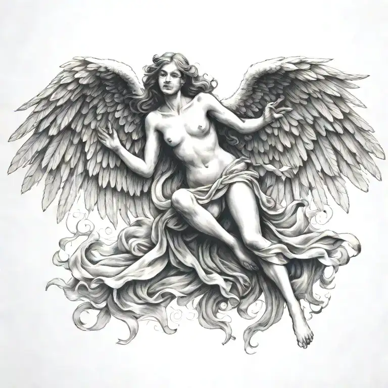 flying angel falling tattoo design idea