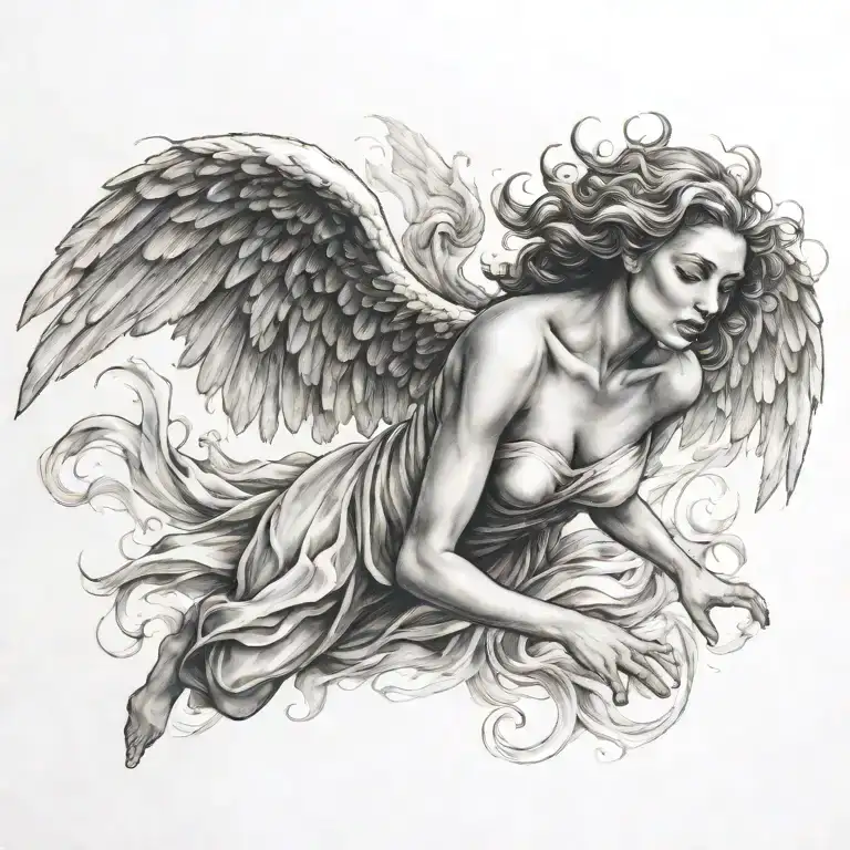 flying angel falling tattoo design idea