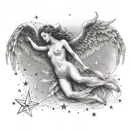 flying angel falling star constellation merging tattoo design idea