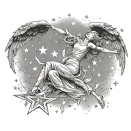 flying angel falling star constellation merging tattoo design idea