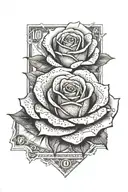 100  dollar bill  rose tattoo design idea