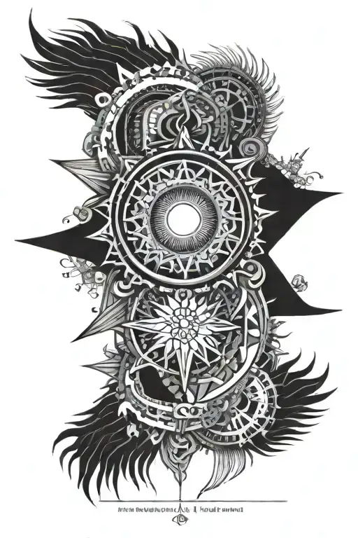 sun above the elbow on the triceps under the perseus tattoo design idea