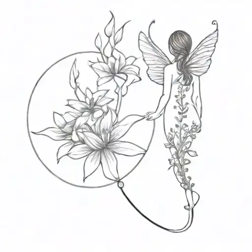 spine tattoo with fairy on top flowers on bottom   tattoo design idea