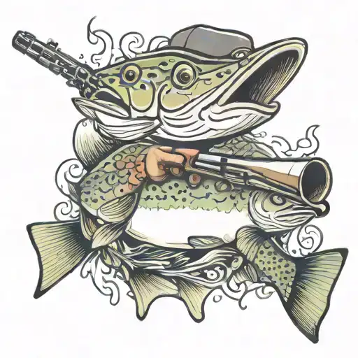 trout holding a rifle smoking  tattoo design idea