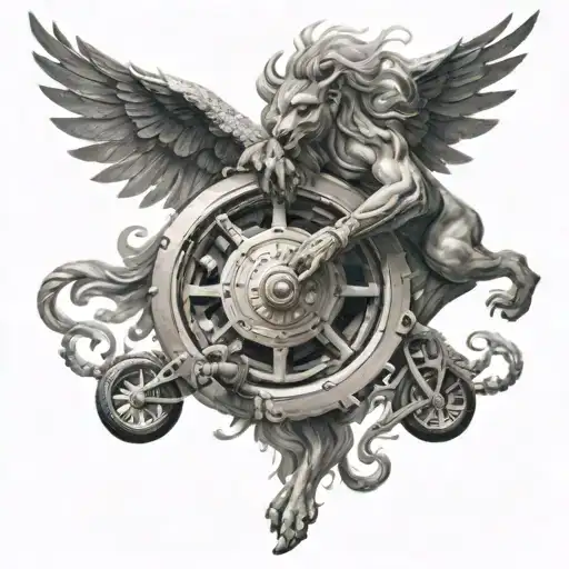 karna with wheel spinning tattoo design idea
