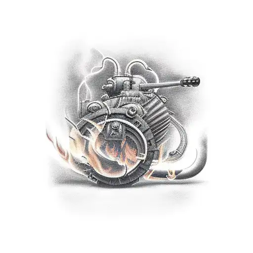 Tank and fire tattoo design idea