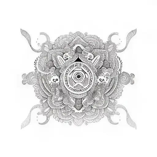 A car engine adorned with intricate floral patterns tattoo design idea