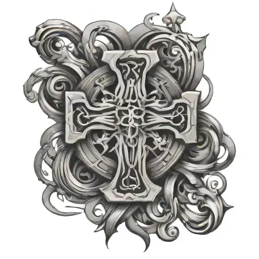 cyber sigilism cross intertwined tattoo design idea
