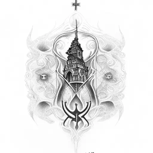 Dragon burning church tattoo | Traditional tattoo forearm, Church tattoo,  Traditional tattoo drawings