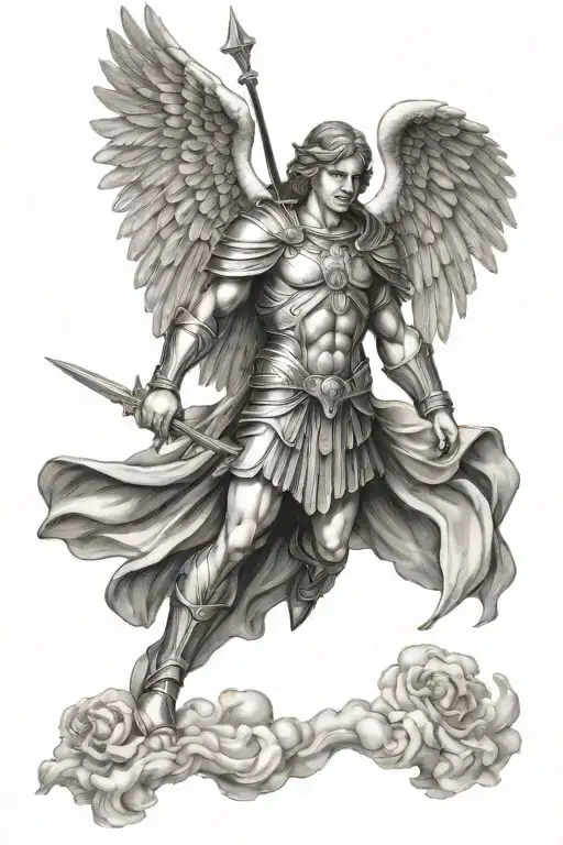 archangel Michael with shadow hood  tattoo design idea