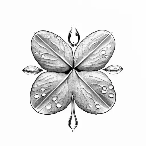 four leaf clover with dew drop tattoo design idea