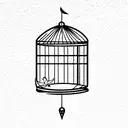 open cage with a dead bird inside and other flying away from the open door tattoo design idea