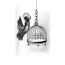 I envisions  birdcage with an open door. Inside the cage, a lifeless bird and others flying away  tattoo design idea