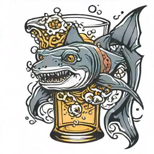 Hammer head shark in a beer glass  tattoo design idea