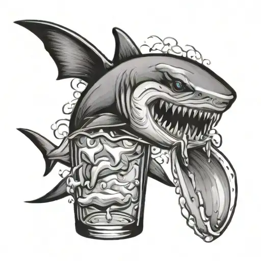Hammer head shark in a beer glass  tattoo design idea