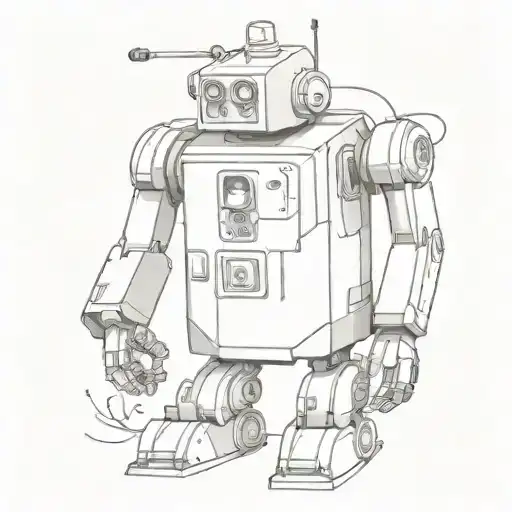 A time-traveling robot visiting different eras in history tattoo design idea